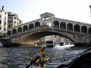 Rialto Bridge from Water in Venice, Italy