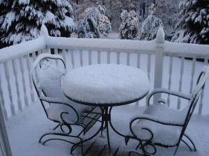snow covered balcony