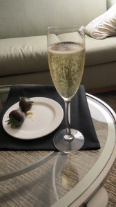 Hilton Head glass of champagne and 2 strawberries