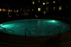 Hilton Head pool lit after dark